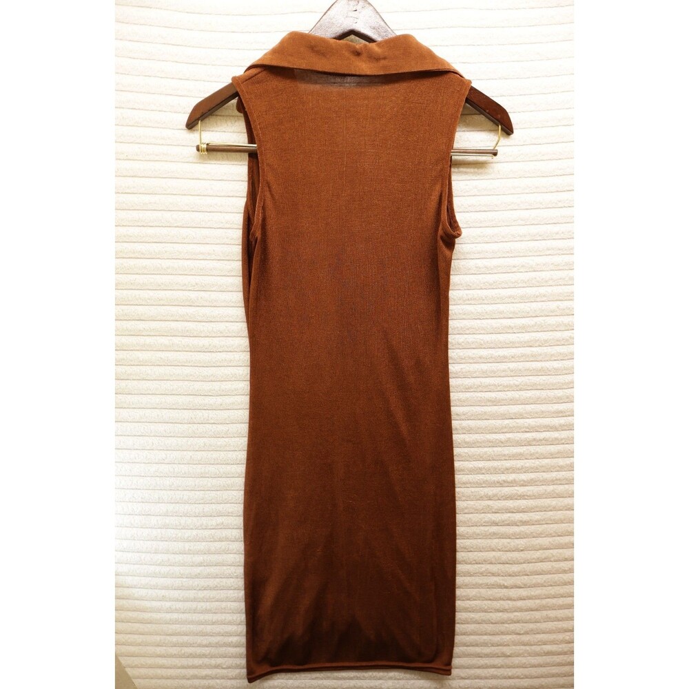 Jolie & Joy Ruched Long Shirt Dress Cognac Size M Y2K Collared Buttons Style - Picture 2 of 5